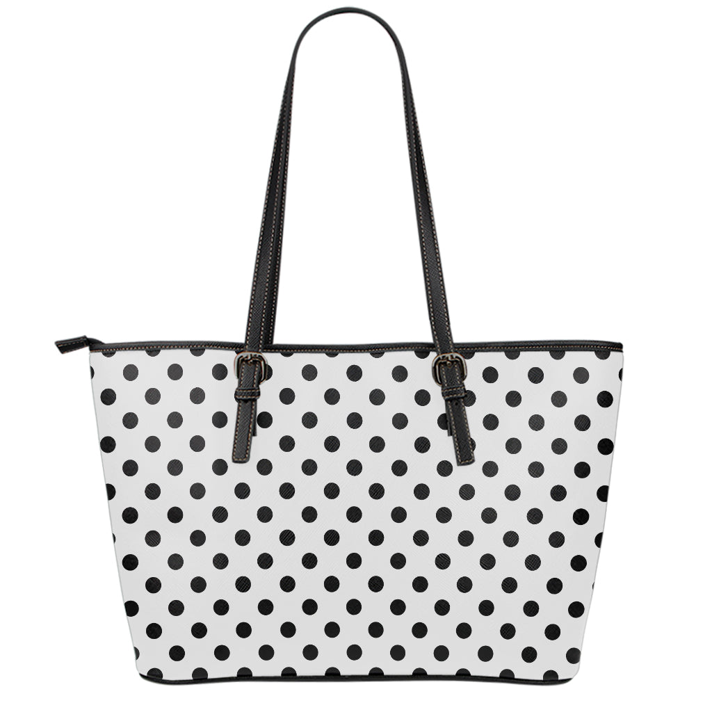 White And Black Polka Dot Pattern Print Leather Tote Bag