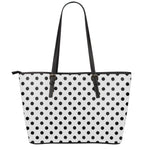 White And Black Polka Dot Pattern Print Leather Tote Bag
