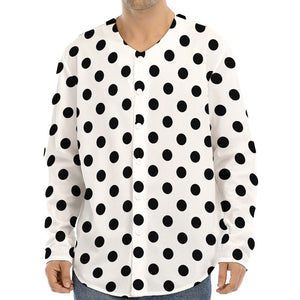 White And Black Polka Dot Pattern Print Long Sleeve Baseball Jersey