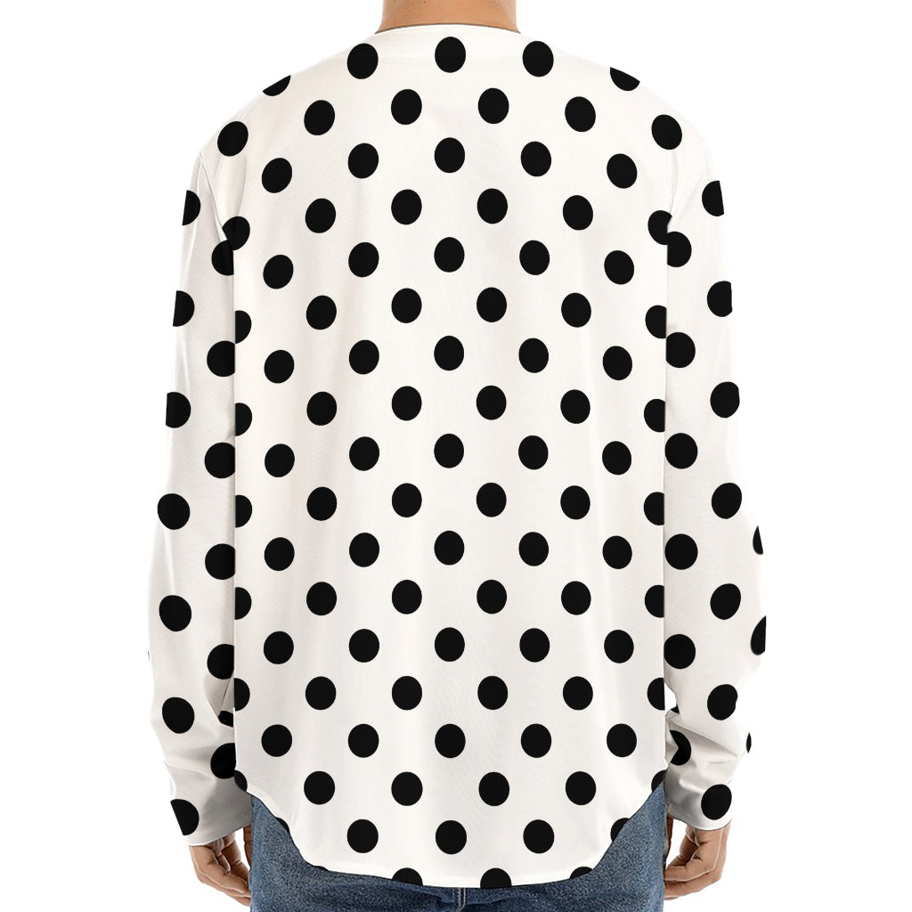 White And Black Polka Dot Pattern Print Long Sleeve Baseball Jersey