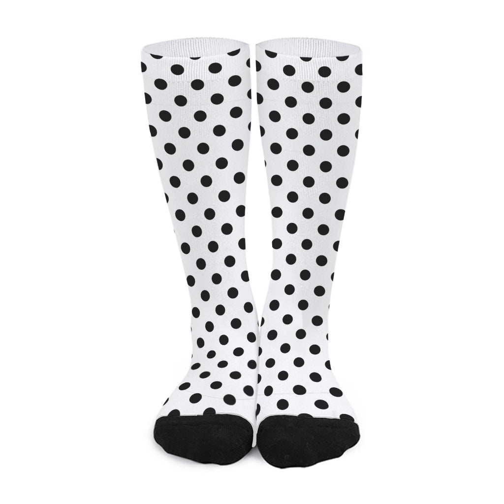 White And Black Polka Dot Pattern Print Long Socks