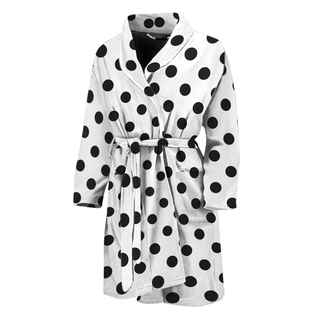 White And Black Polka Dot Pattern Print Men's Bathrobe