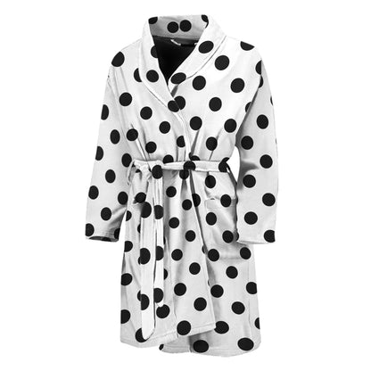 White And Black Polka Dot Pattern Print Men's Bathrobe