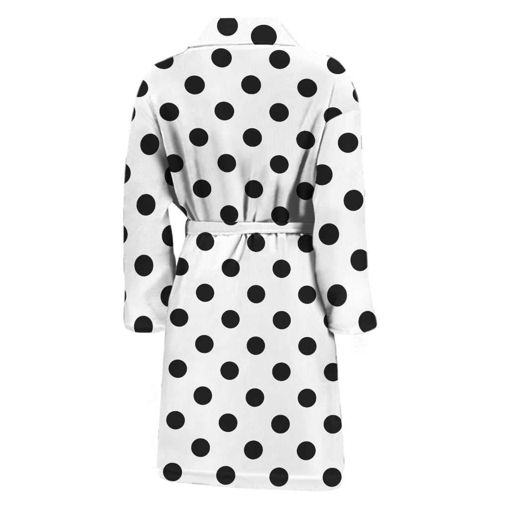 White And Black Polka Dot Pattern Print Men's Bathrobe