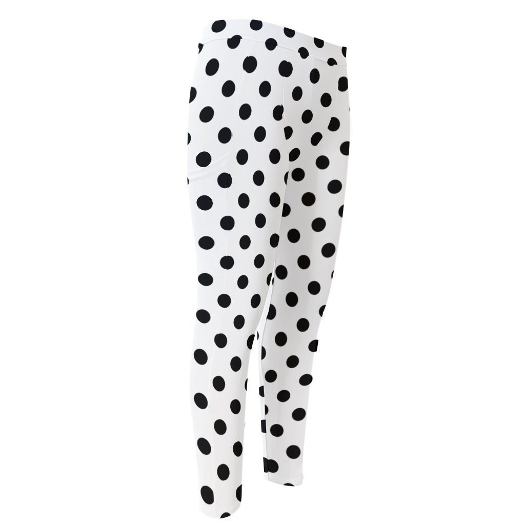 White And Black Polka Dot Pattern Print Men's Compression Pants