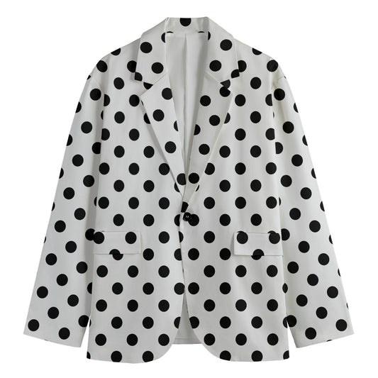White And Black Polka Dot Pattern Print Men's Cotton Blazer