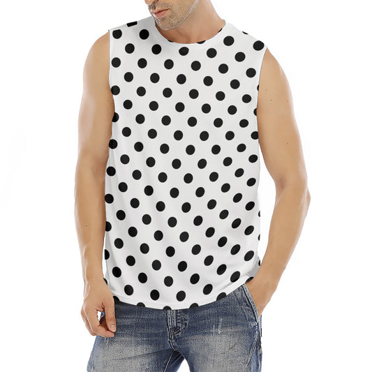 White And Black Polka Dot Pattern Print Men's Fitness Tank Top