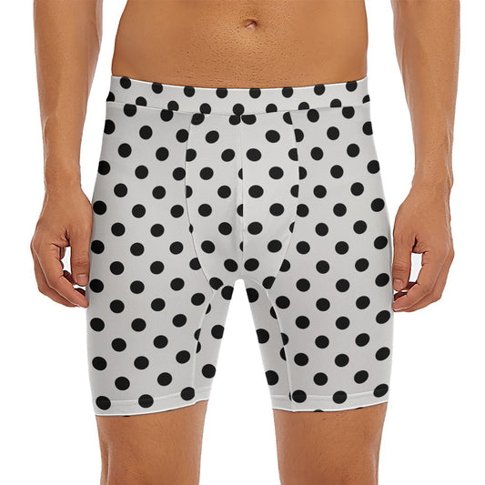 White And Black Polka Dot Pattern Print Men's Long Boxer Briefs