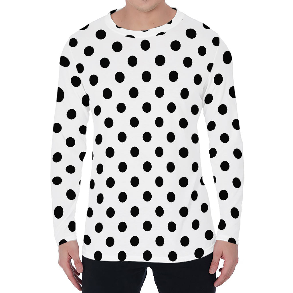 White And Black Polka Dot Pattern Print Men's Long Sleeve T-Shirt