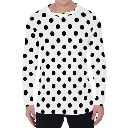 White And Black Polka Dot Pattern Print Men's Long Sleeve T-Shirt
