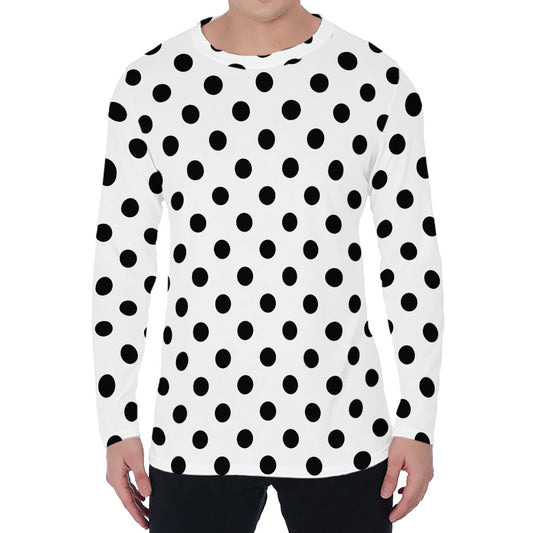 White And Black Polka Dot Pattern Print Men's Long Sleeve T-Shirt