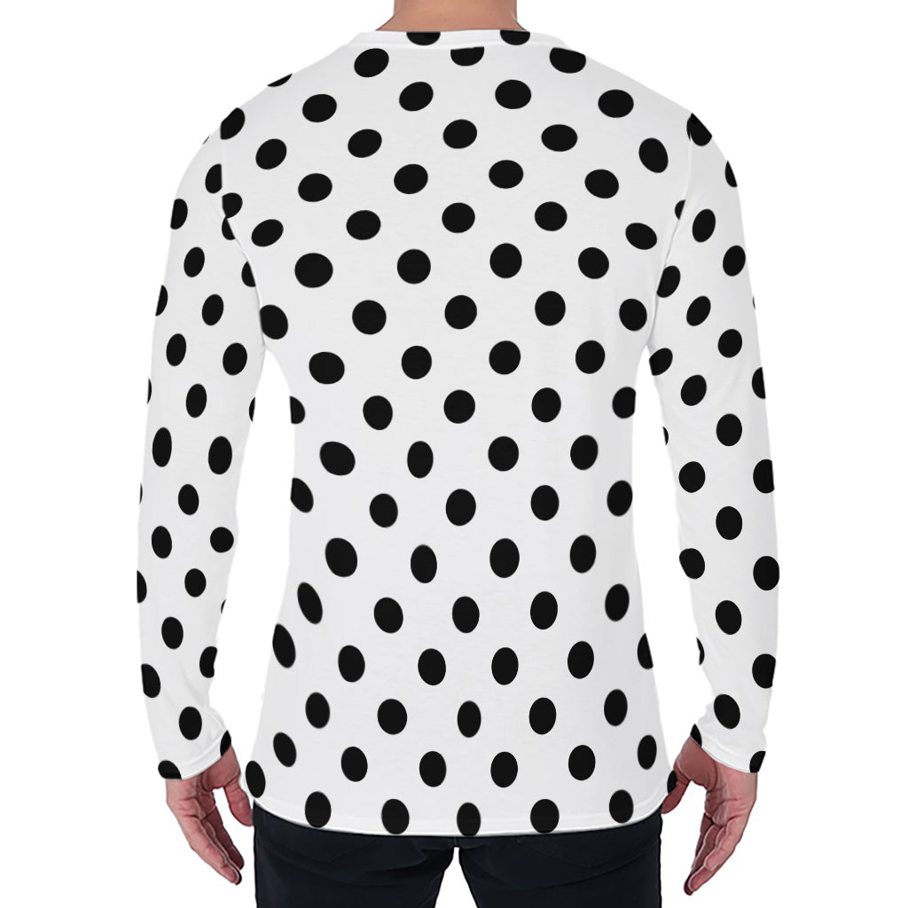 White And Black Polka Dot Pattern Print Men's Long Sleeve T-Shirt