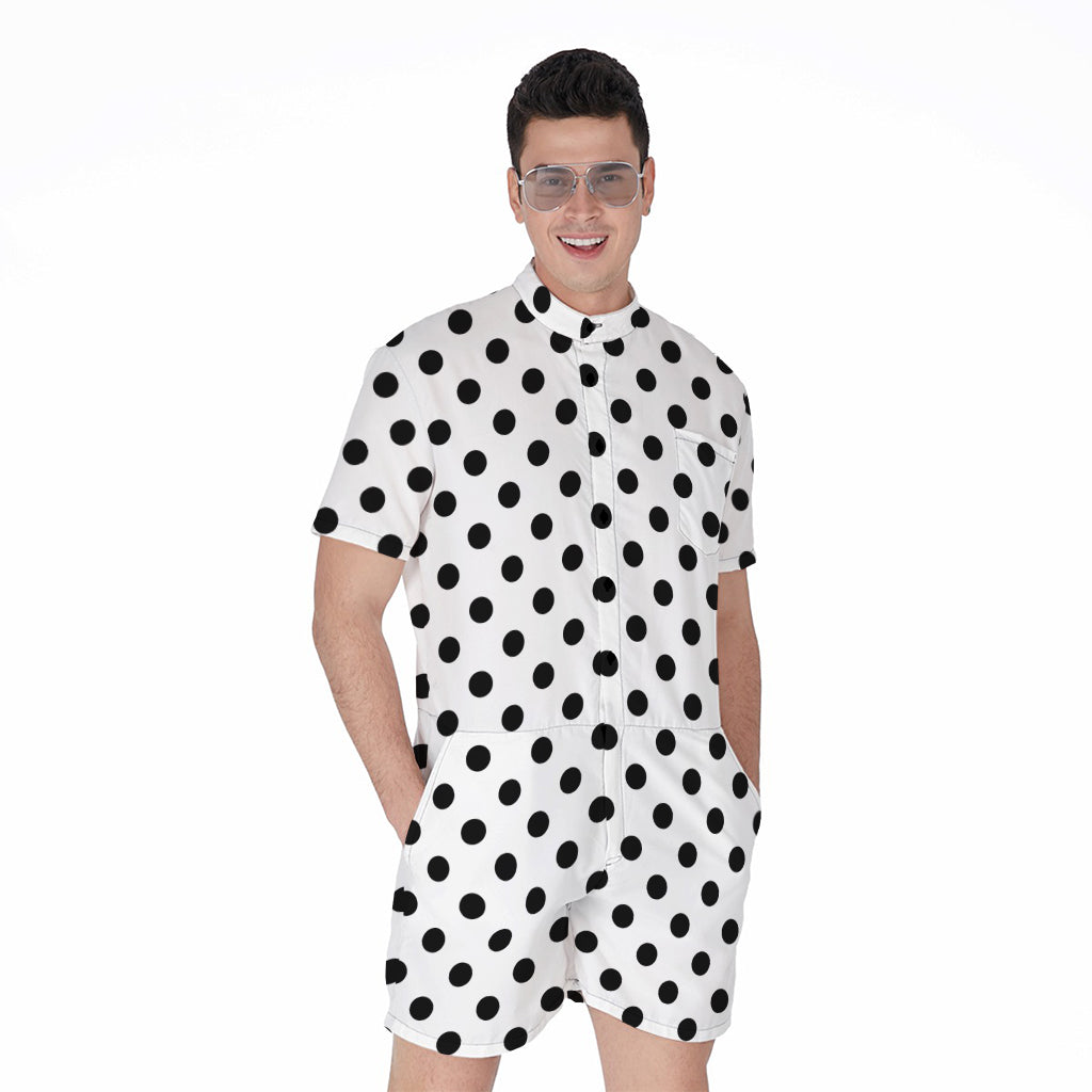 White And Black Polka Dot Pattern Print Men's Rompers