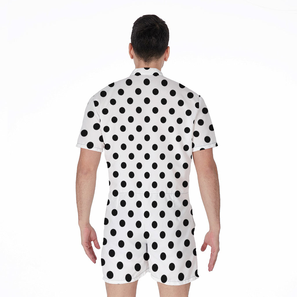 White And Black Polka Dot Pattern Print Men's Rompers