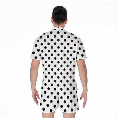 White And Black Polka Dot Pattern Print Men's Rompers