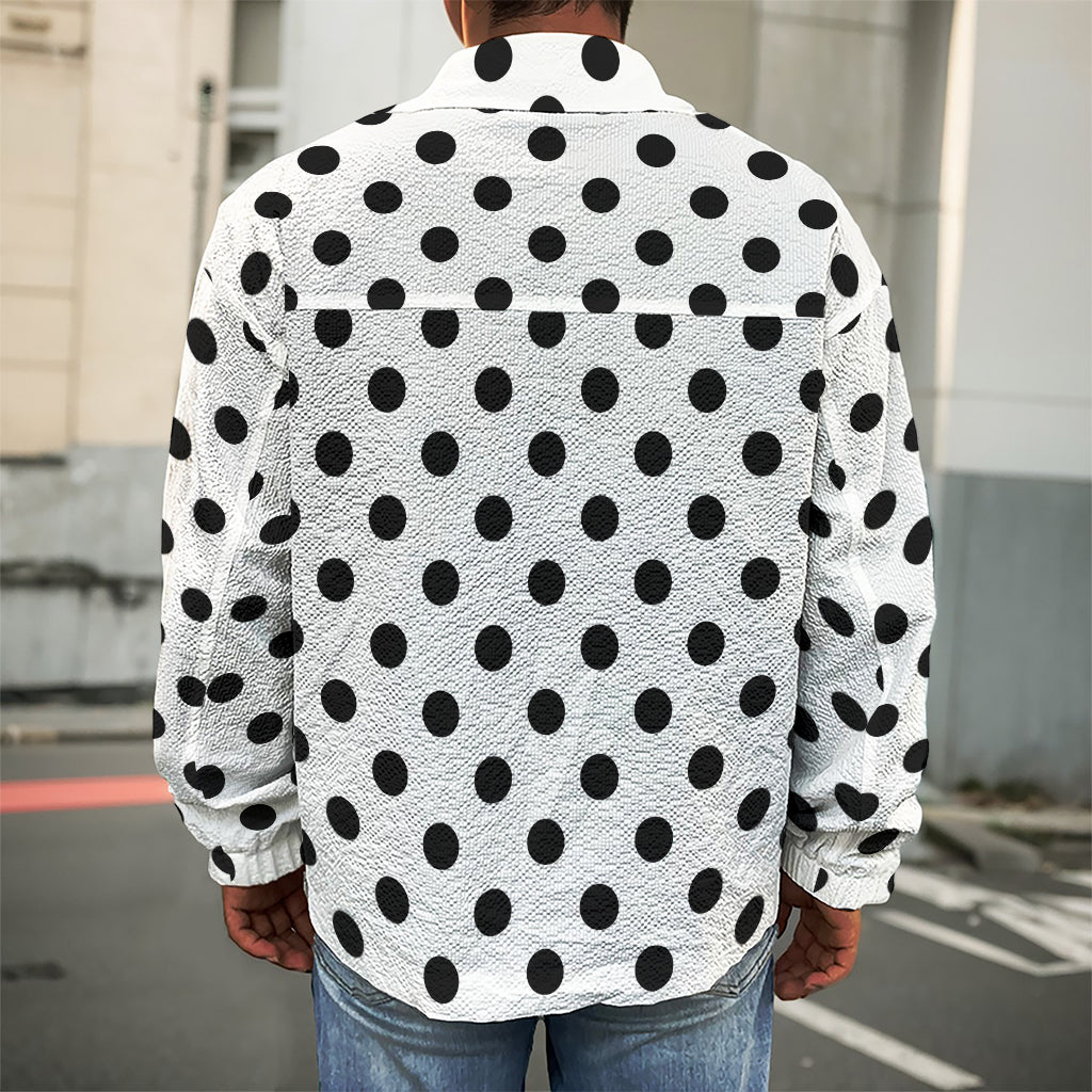White And Black Polka Dot Pattern Print Men's Shirt Jacket