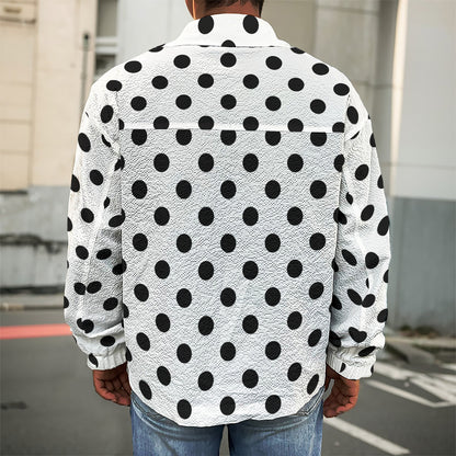 White And Black Polka Dot Pattern Print Men's Shirt Jacket