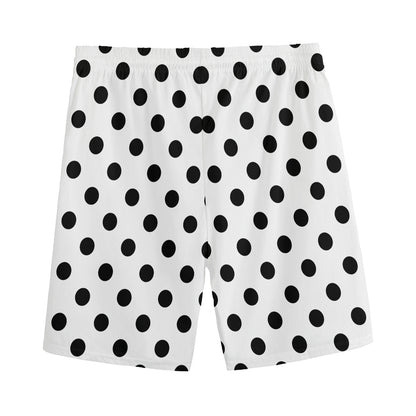White And Black Polka Dot Pattern Print Men's Sports Shorts