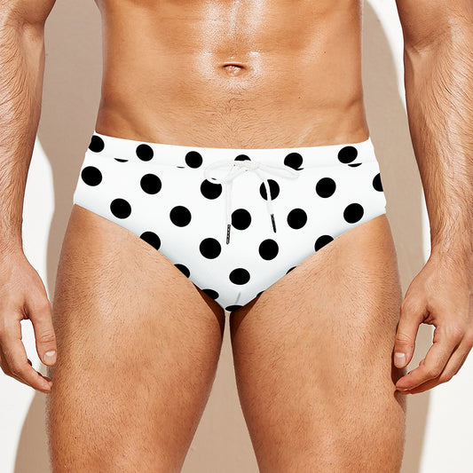 White And Black Polka Dot Pattern Print Men's Swim Briefs