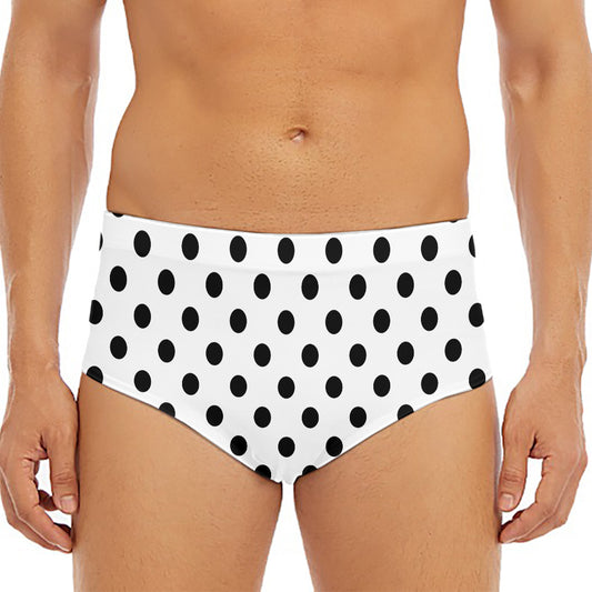White And Black Polka Dot Pattern Print Men's Triangle Swim Briefs