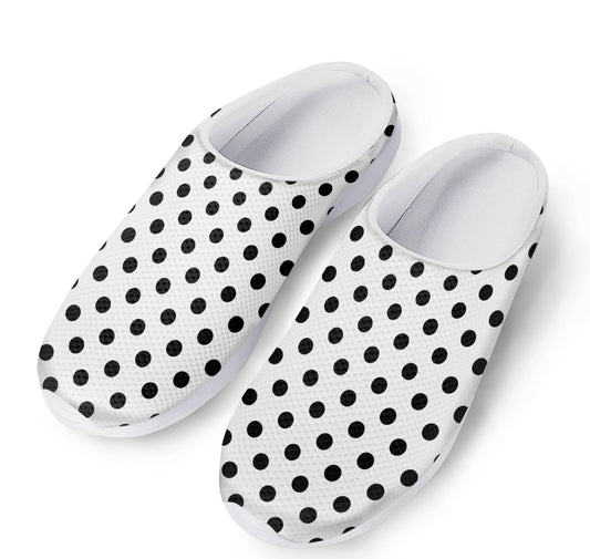 White And Black Polka Dot Pattern Print Mesh Casual Shoes