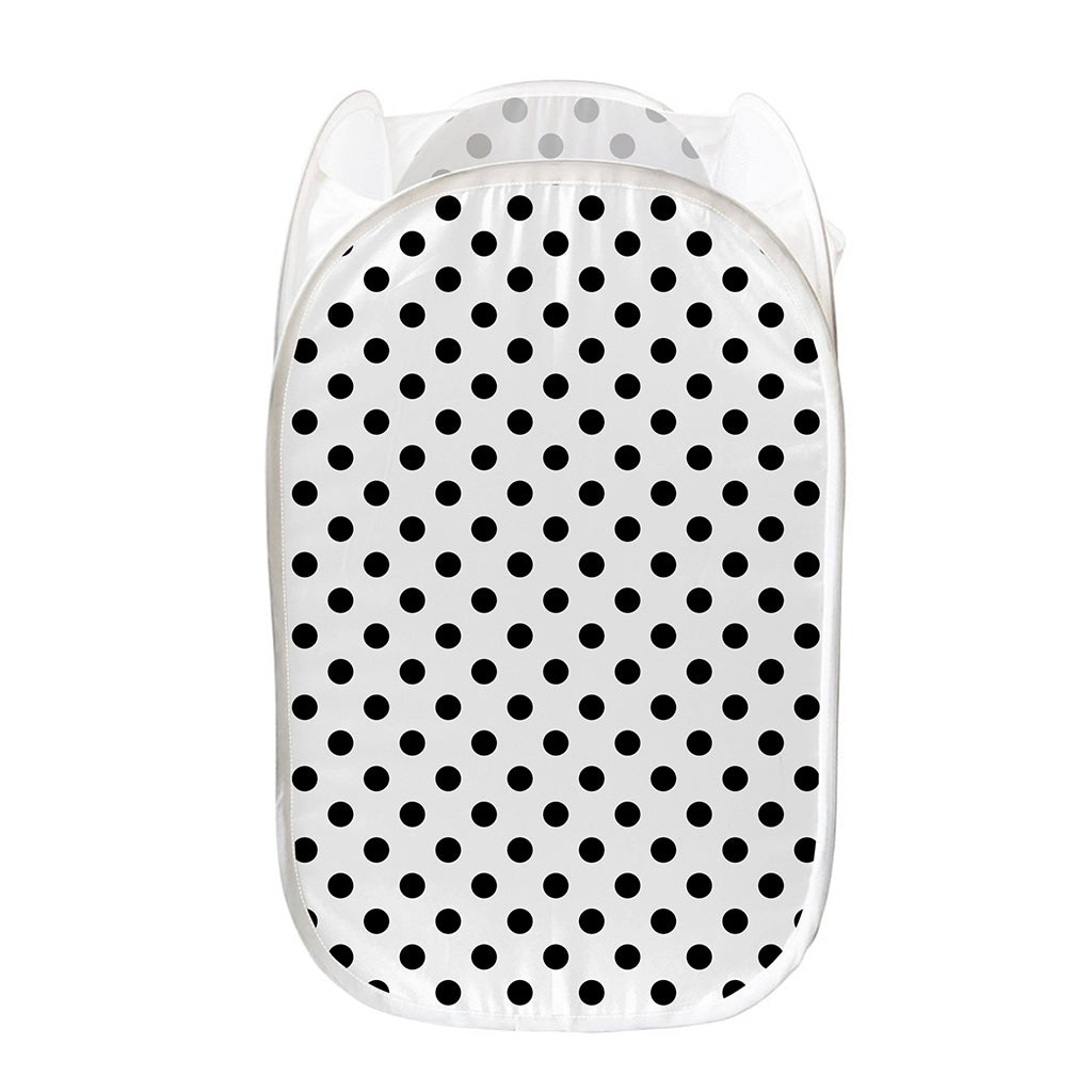 White And Black Polka Dot Pattern Print Mesh Laundry Hamper