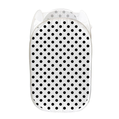 White And Black Polka Dot Pattern Print Mesh Laundry Hamper