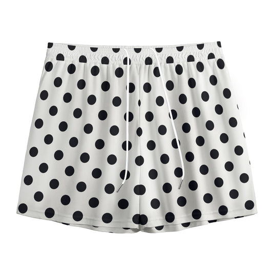 White And Black Polka Dot Pattern Print Mesh Shorts