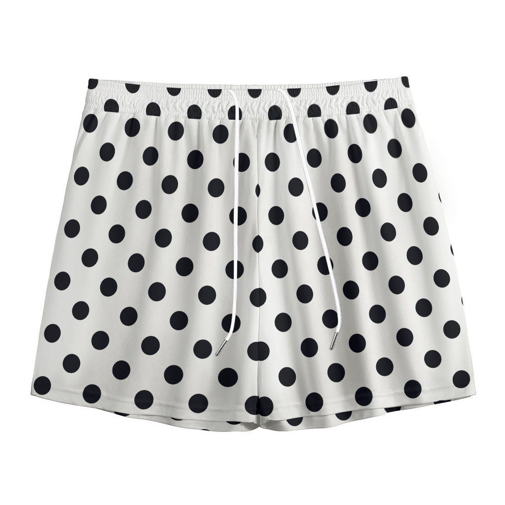 White And Black Polka Dot Pattern Print Mesh Shorts