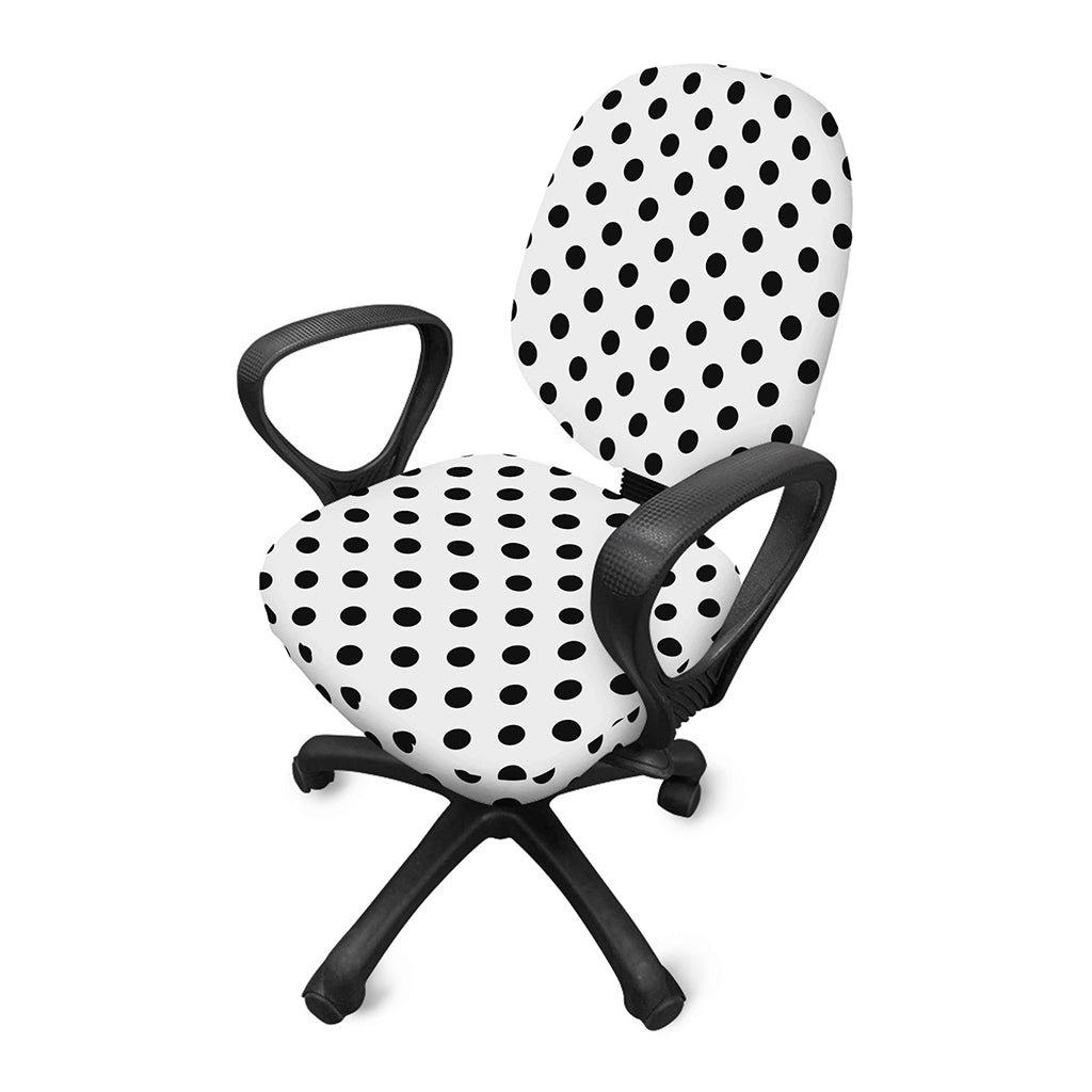 White And Black Polka Dot Pattern Print Office Chair Cover