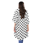 White And Black Polka Dot Pattern Print Open Front Beach Cover Up