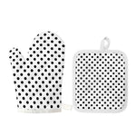 White And Black Polka Dot Pattern Print Oven Mitt And Pot Holder Set