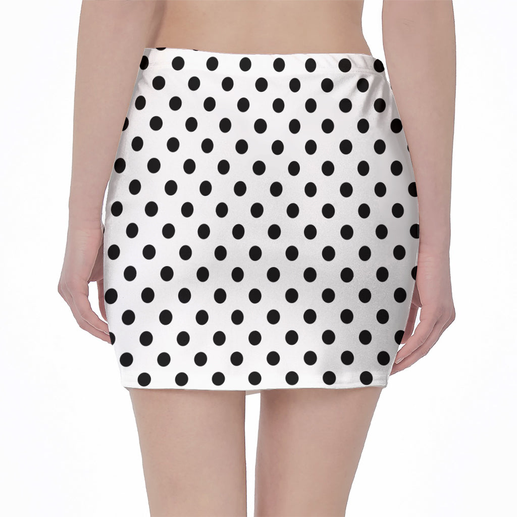 White And Black Polka Dot Pattern Print Pencil Mini Skirt