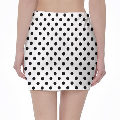 White And Black Polka Dot Pattern Print Pencil Mini Skirt