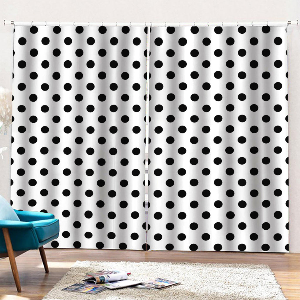 White And Black Polka Dot Pattern Print Pencil Pleat Curtains