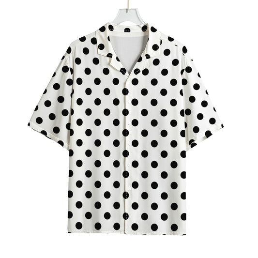 White And Black Polka Dot Pattern Print Rayon Hawaiian Shirt
