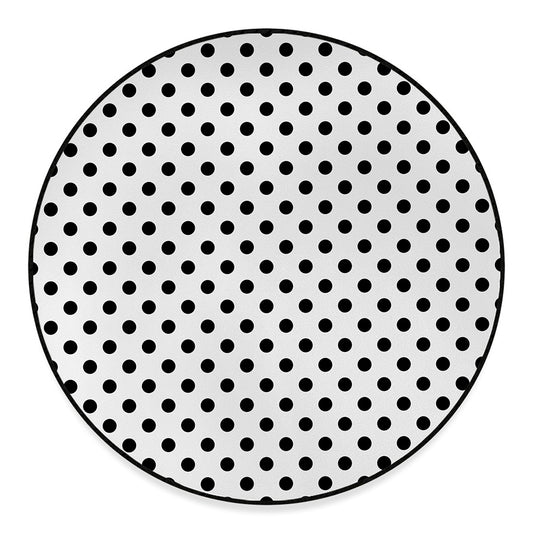 White And Black Polka Dot Pattern Print Round Floor Mat