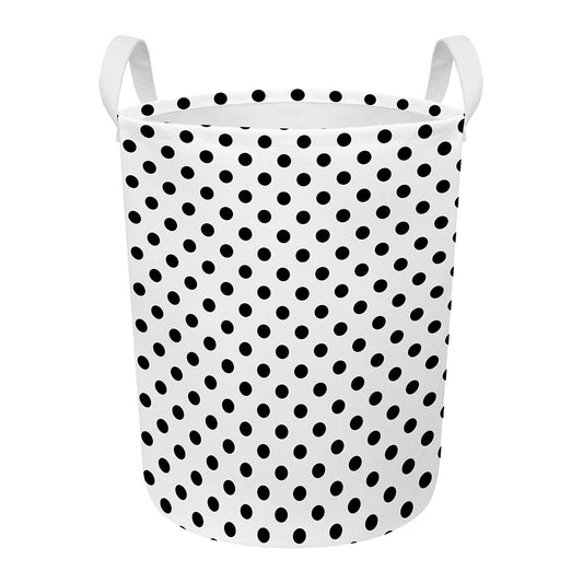 White And Black Polka Dot Pattern Print Round Laundry Basket