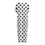 White And Black Polka Dot Pattern Print Short Sleeve Long Nightdress