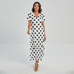 White And Black Polka Dot Pattern Print Short Sleeve Maxi Dress