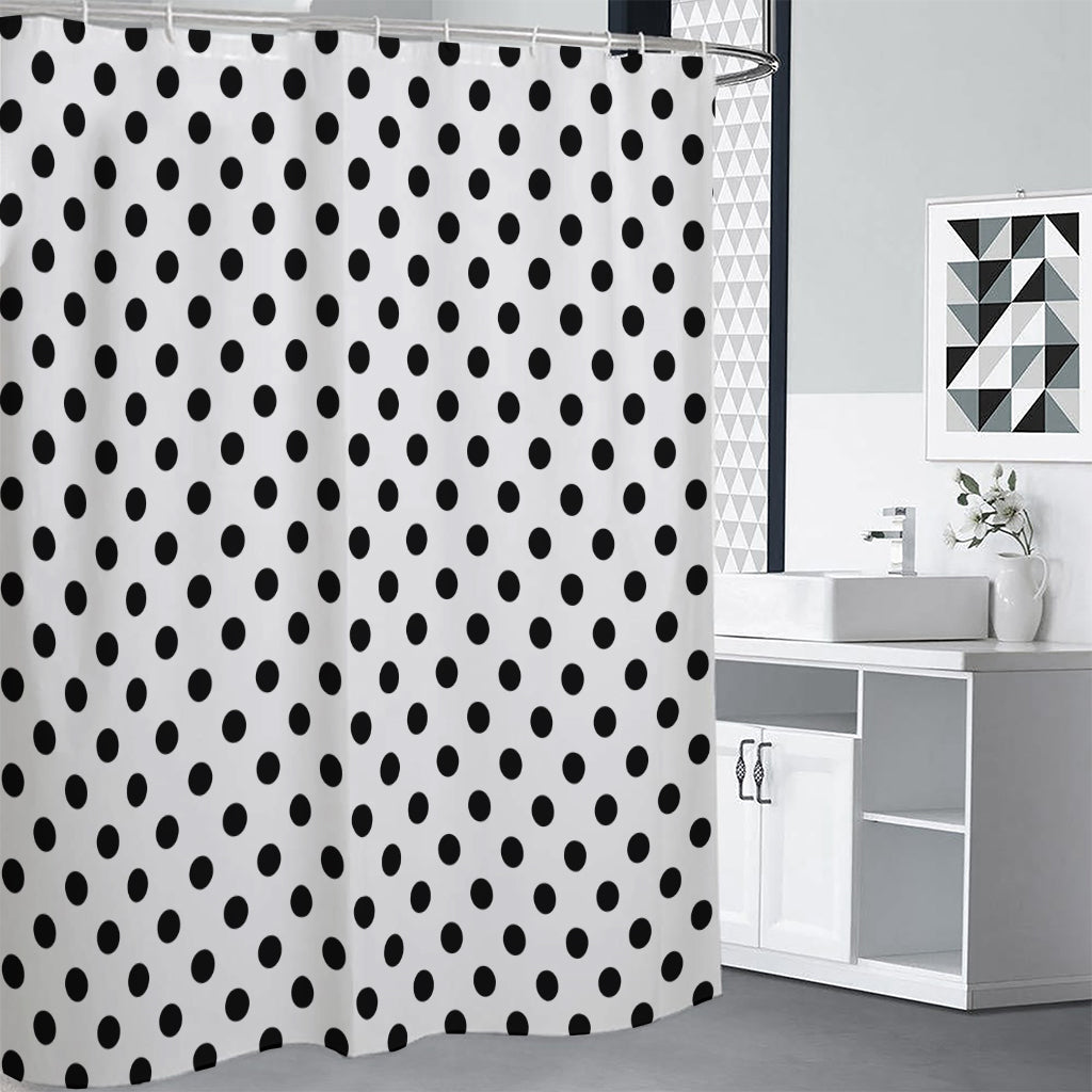 White And Black Polka Dot Pattern Print Shower Curtain