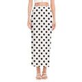White And Black Polka Dot Pattern Print Side Slit Maxi Skirt
