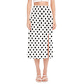 White And Black Polka Dot Pattern Print Side Slit Midi Skirt