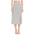 White And Black Polka Dot Pattern Print Side Slit Midi Skirt
