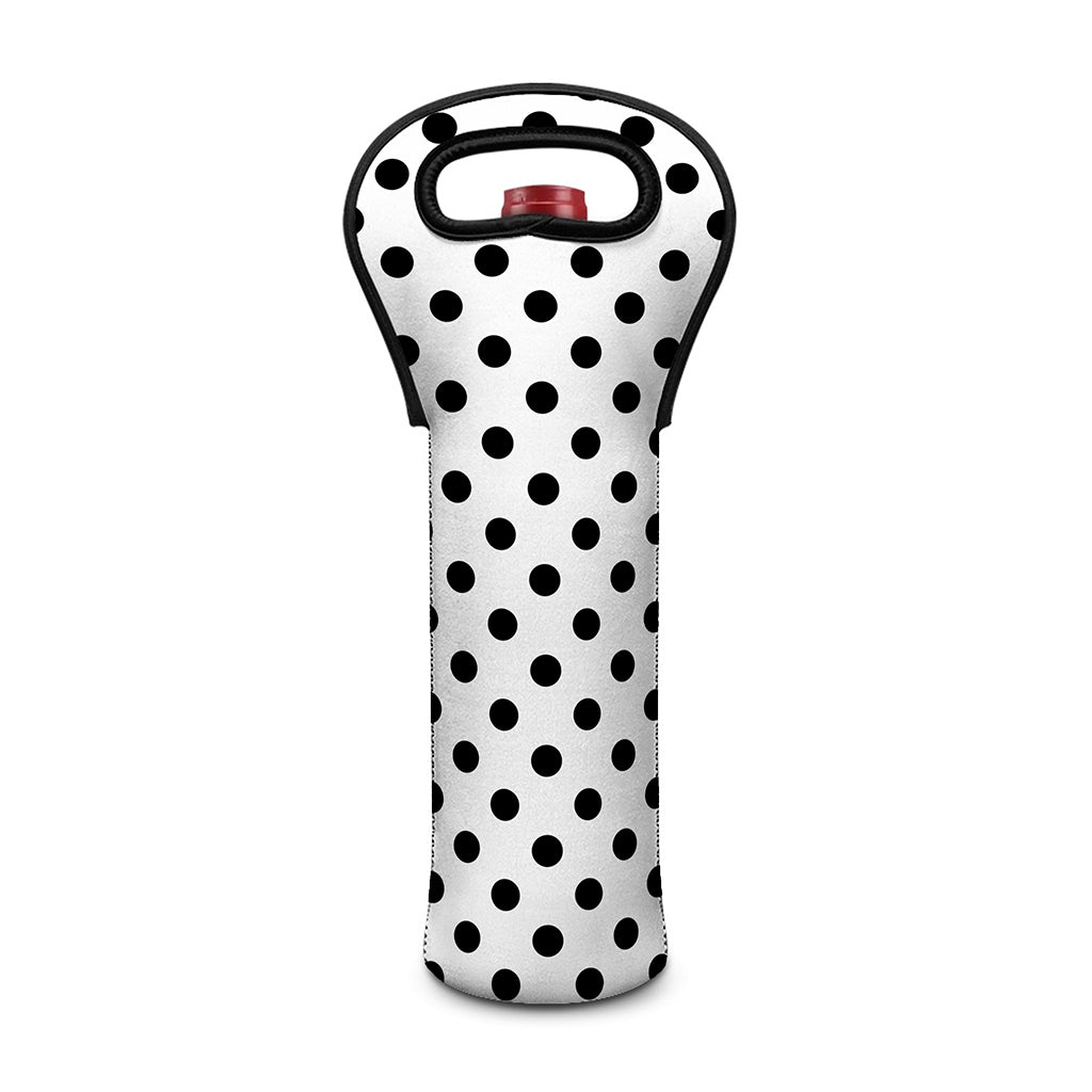 White And Black Polka Dot Pattern Print Single Neoprene Wine Tote