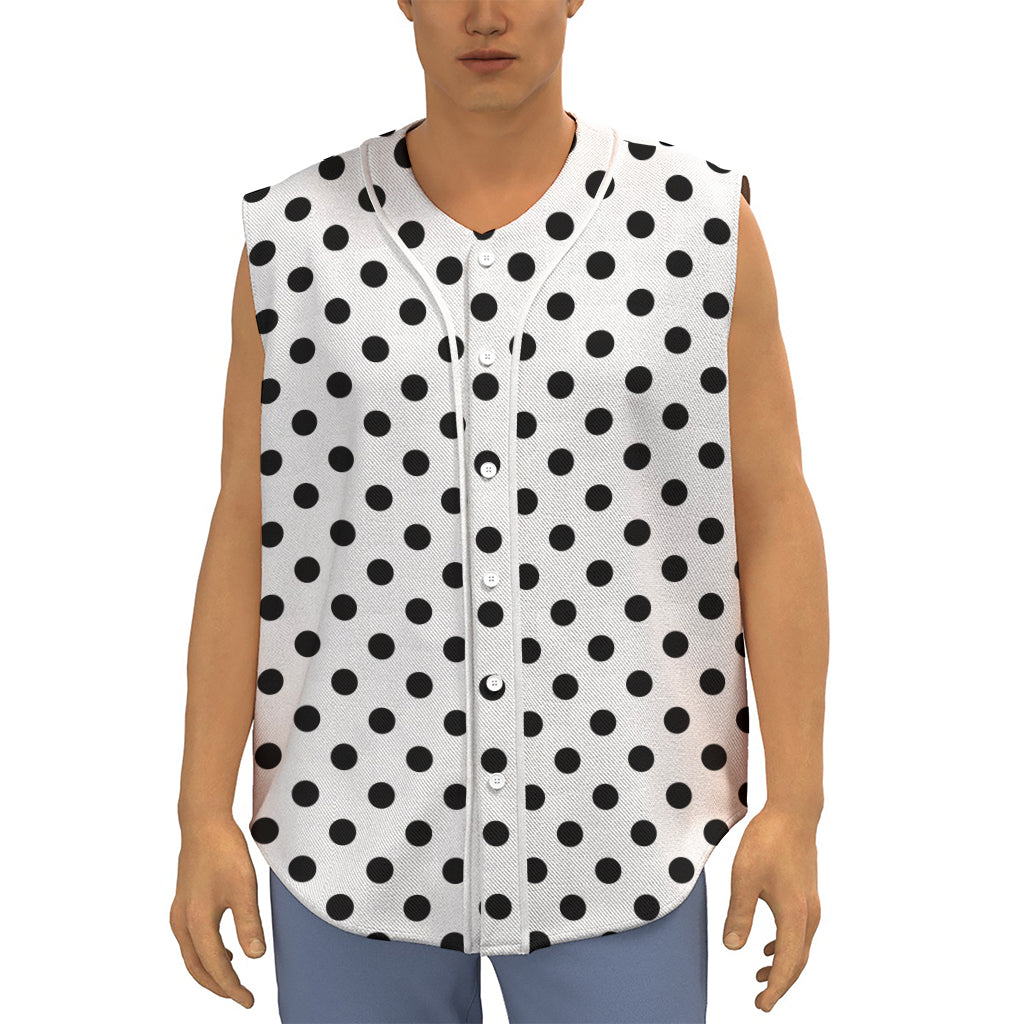 White And Black Polka Dot Pattern Print Sleeveless Baseball Jersey