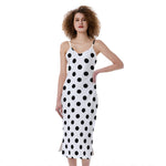 White And Black Polka Dot Pattern Print Slim Fit Midi Cami Dress