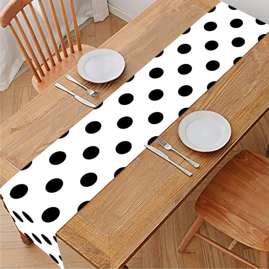 White And Black Polka Dot Pattern Print Table Runner