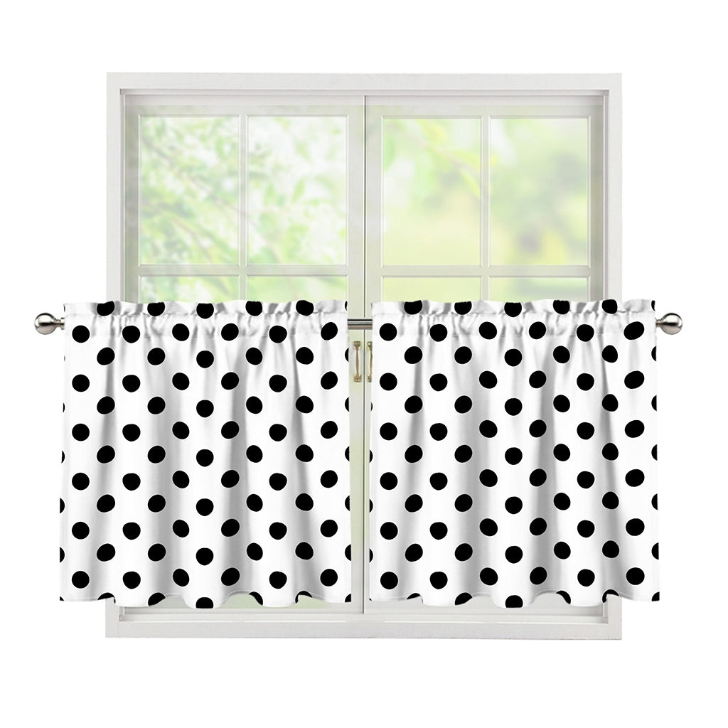 White And Black Polka Dot Pattern Print Tier Curtains