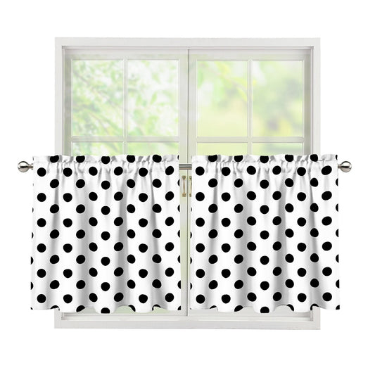White And Black Polka Dot Pattern Print Tier Curtains